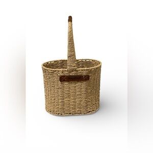 Harry & David Woven Straw Basket Tote Wine Bag Natural Handcrafted Market Picnic